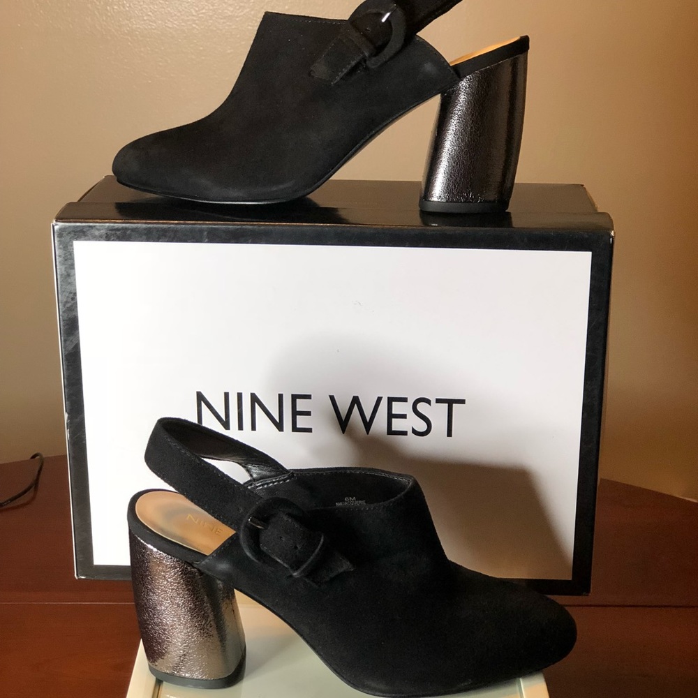 Black Suede bootie with silver heel